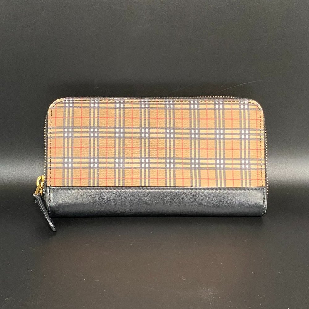 Burberry Zip Around Mini Vintage Check Wallet Antique Yellow Leather - Picture 2 of 12